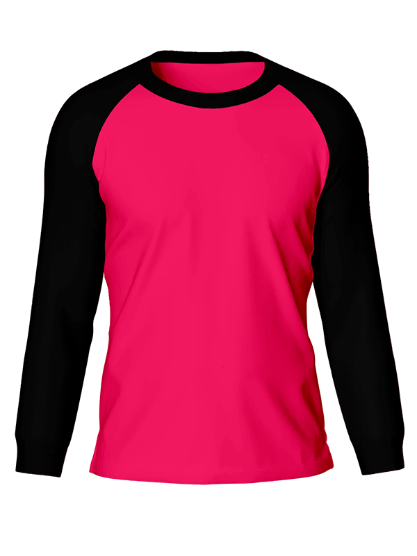 Мужской классический лонгслив реглан с чёрными рукавами и фуксия телом