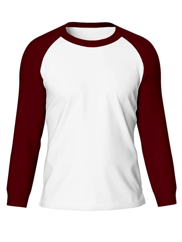 Мужской классический лонгслив реглан с бордовыми рукавами и белым телом