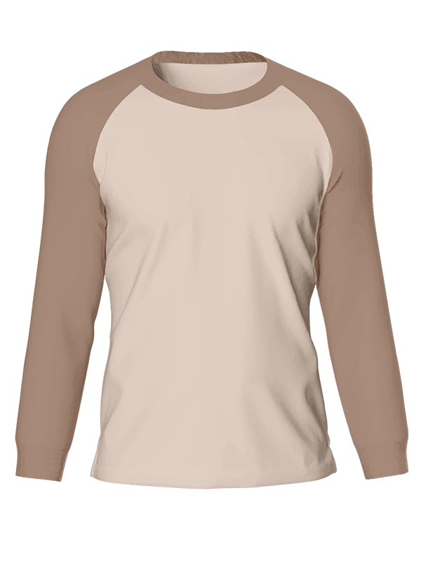 Мужской классический лонгслив реглан с кофейными рукавами и серо-кремовым телом