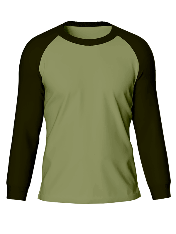 Мужской классический лонгслив реглан с тёмно-зелеными рукавами и хаки телом