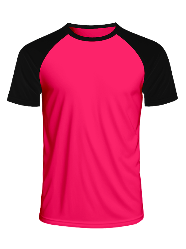 Мужская классическая футболка реглан с чёрными рукавами и фуксия телом