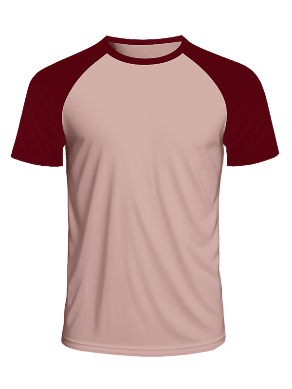 Мужская классическая футболка реглан с бордовыми рукавами и пыльно-розовым телом