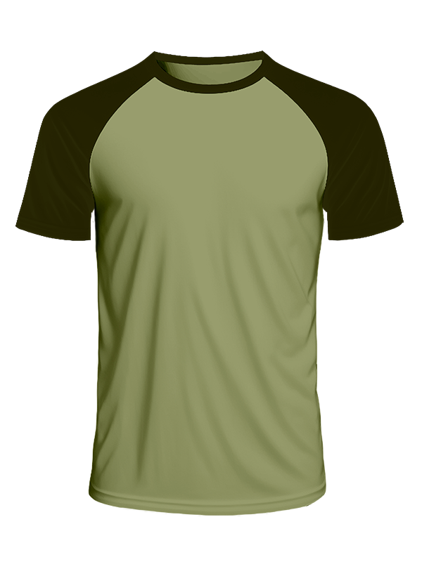 Мужская классическая футболка реглан с тёмно-зелеными рукавами и хаки телом