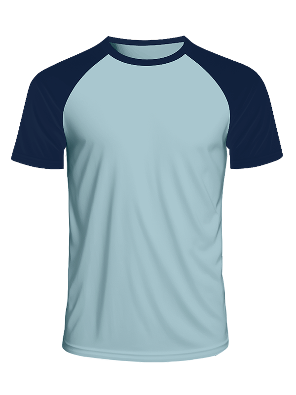 Мужская классическая футболка реглан с тёмно-синими рукавами и серо-голубым телом