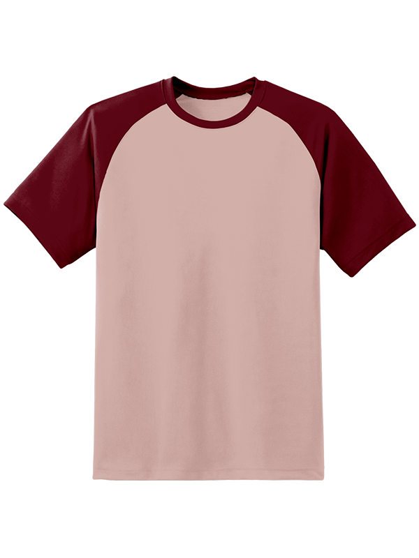 Мужская оверсайз футболка реглан с бордовыми рукавами и пыльно-розовым телом