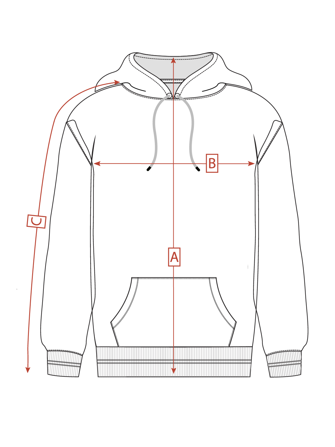 Размерная сетка худи с капюшоном унисекс