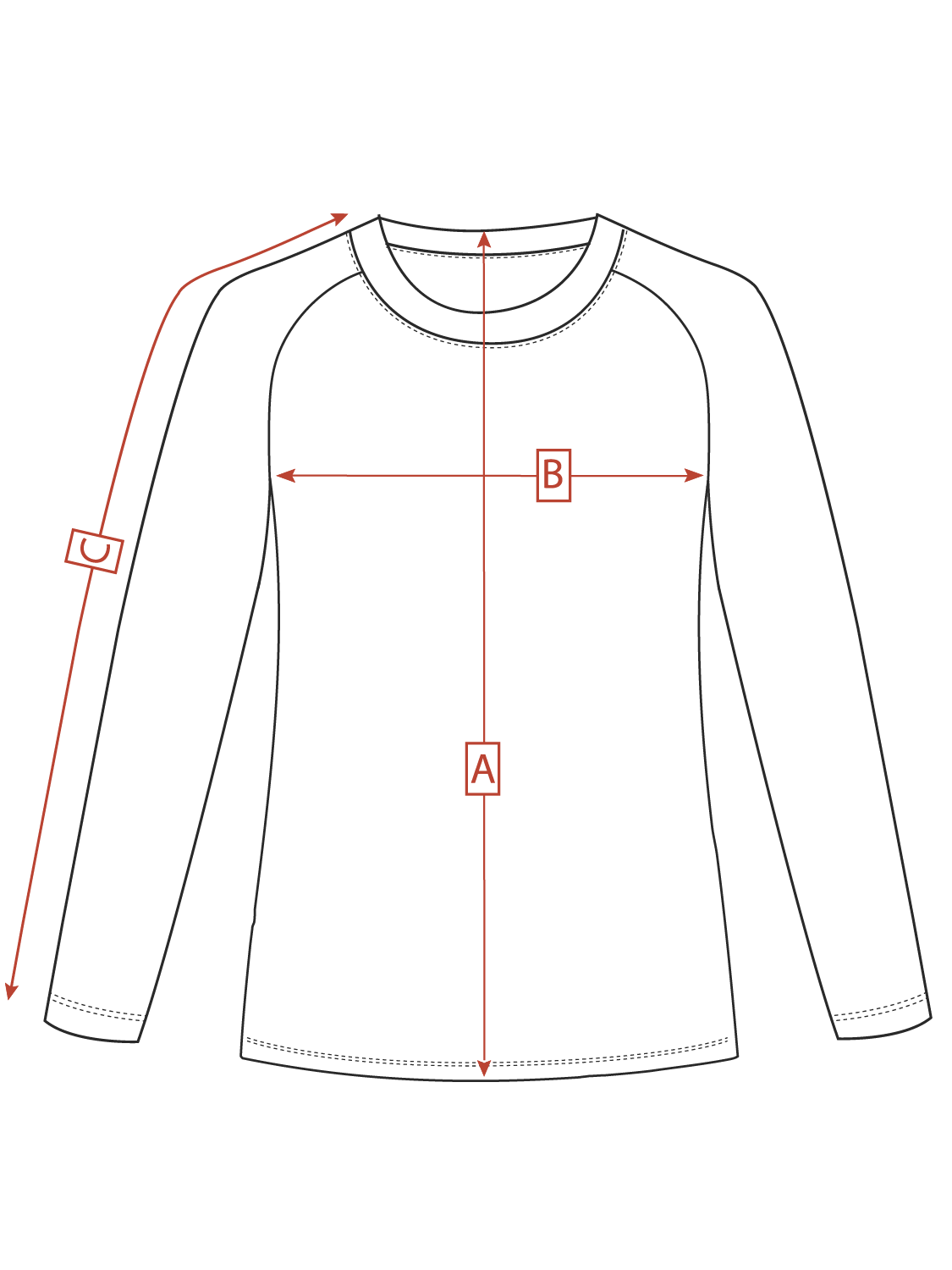 Размерная сетка женского классического лонгслива реглан