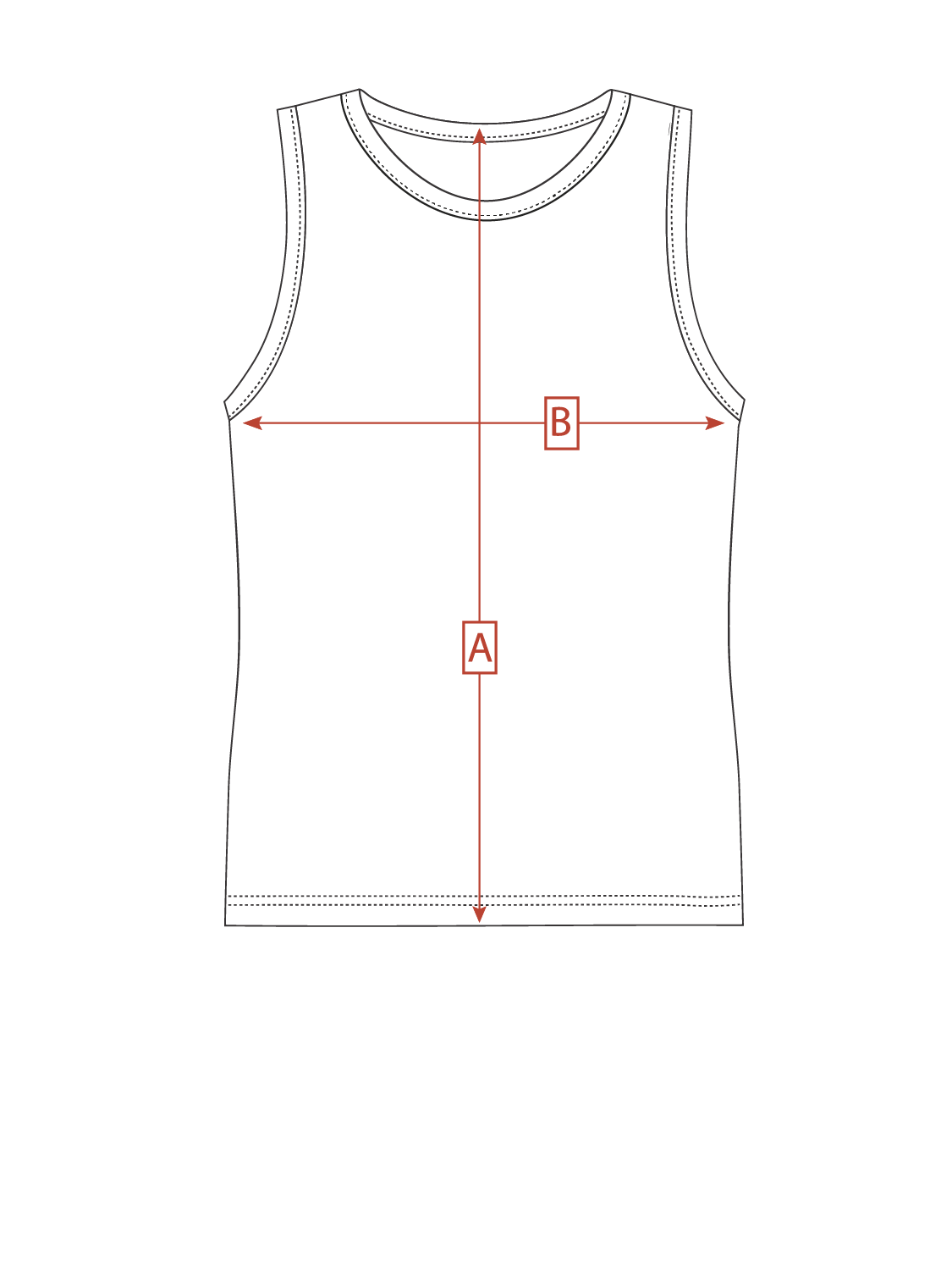 Размерная сетка женской классической майки