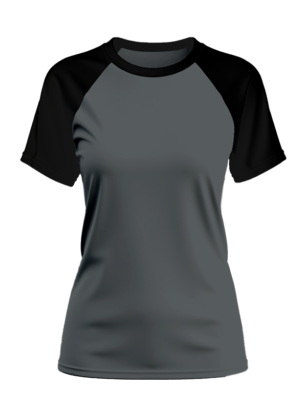 Женская классическая футболка реглан с чёрными рукавами и графитовым телом