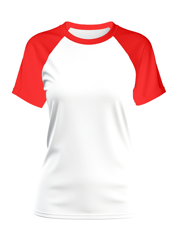 Женская классическая футболка реглан с коралловыми рукавами и белым телом