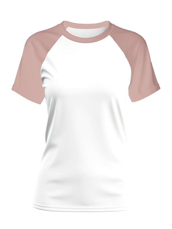 Женская классическая футболка реглан с пыльно-розовыми рукавами и белым телом