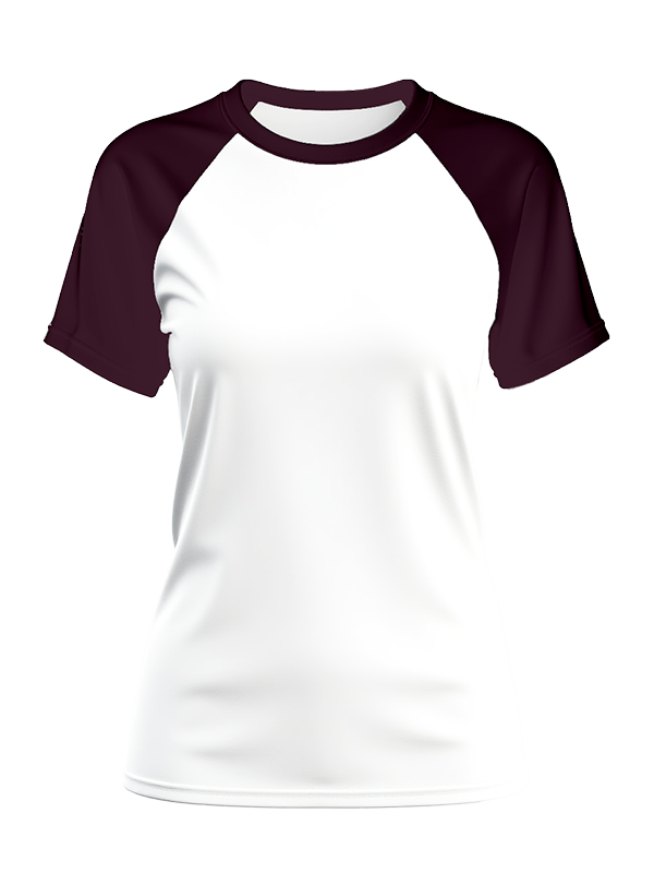 Женская классическая футболка реглан с баклажановыми рукавами и белым телом