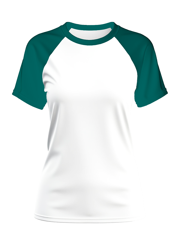Женская классическая футболка реглан с изумрудными рукавами и белым телом