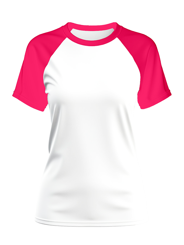 Женская классическая футболка реглан с фуксия рукавами и белым телом
