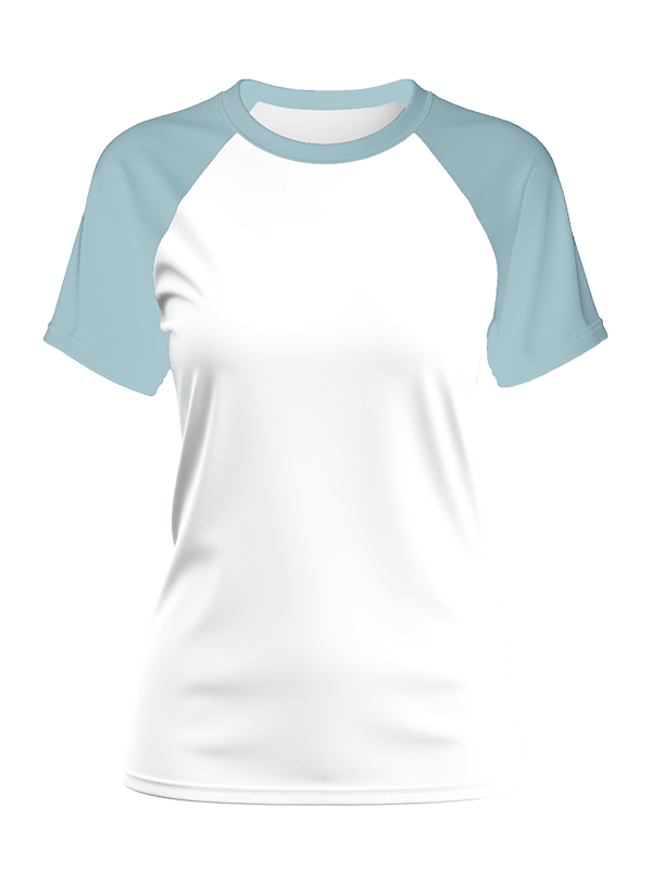 Женская классическая футболка реглан с серо-голубыми рукавами и белым телом