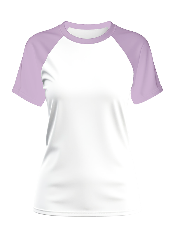 Женская классическая футболка реглан с сиреневыми рукавами и белым телом