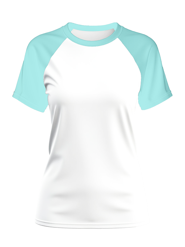 Женская классическая футболка реглан с мятными рукавами и белым телом