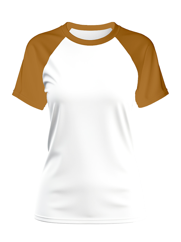 Женская классическая футболка реглан с горчичными рукавами и белым телом