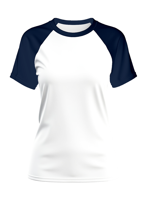 Женская классическая футболка реглан с тёмно-синими рукавами и белым телом