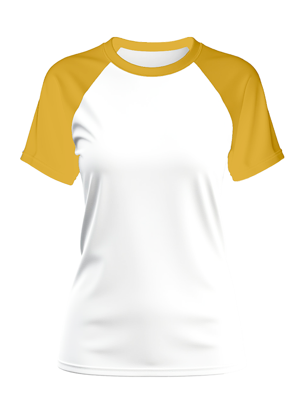 Женская классическая футболка реглан с охра рукавами и белым телом