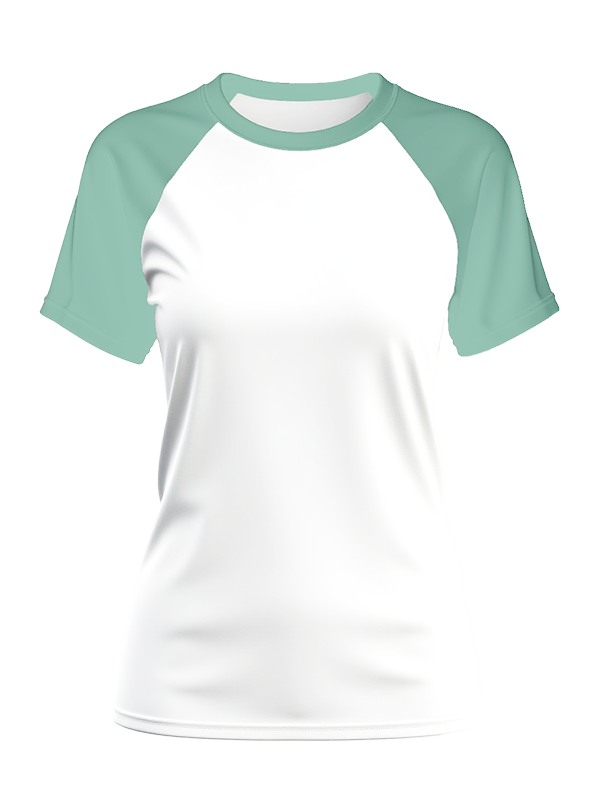 Женская классическая футболка реглан с аквамариновыми рукавами и белым телом