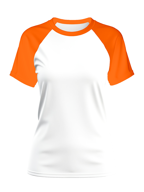 Женская классическая футболка реглан с оранжевыми рукавами и белым телом